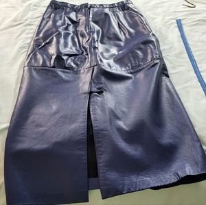 Blue leather long skirt